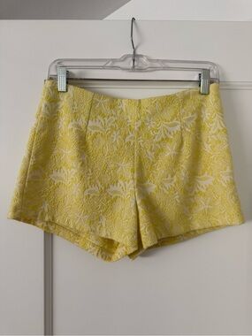 Love Riche Yellow Floral Jacquard High-Waist Shorts